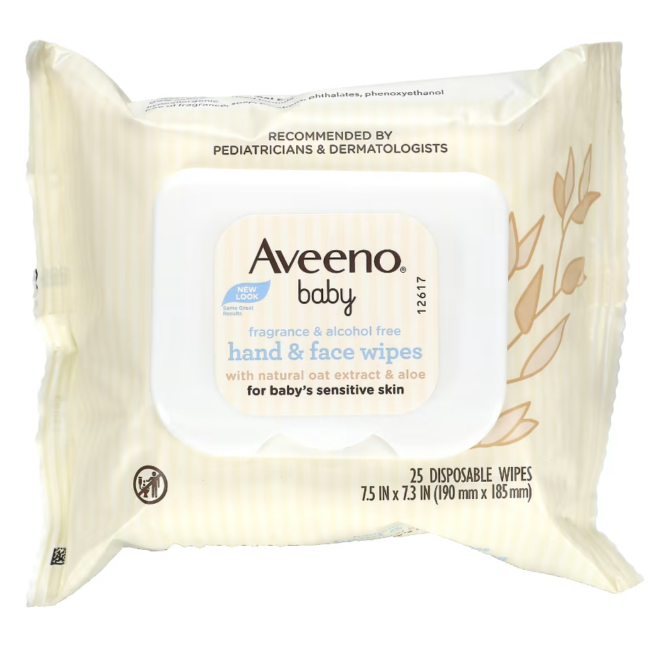 Khăn lau trẻ em Aveeno Baby Hand & Face Wipes, 25 miếng